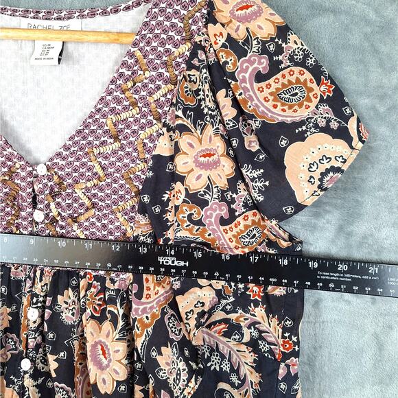 Womens Top Medium Boho Peasant Hippie Sequins‎ Floral Paisley Cottagecore Casual - Picture 4 of 7